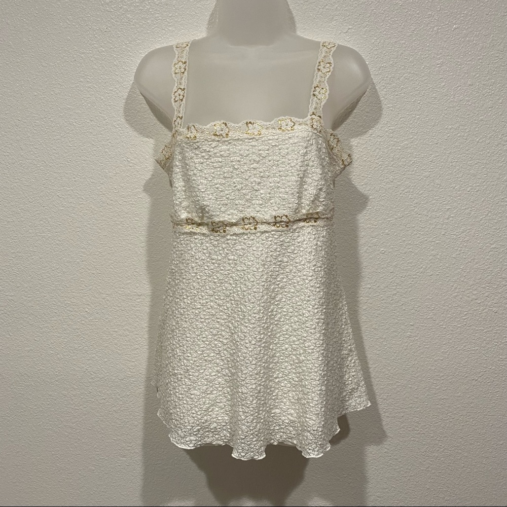teenie weenie white & gold lace crochet boho sleeveless tank top cami shirt